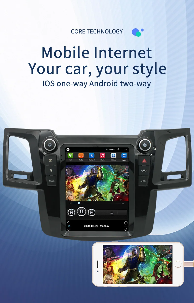 Навигация GPS для TOYOTA Fortuner/Hilux 2004-2015 AUTO A/C Tesla Style радио стерео мультимедиа плеер (поддерживает только AUTO).