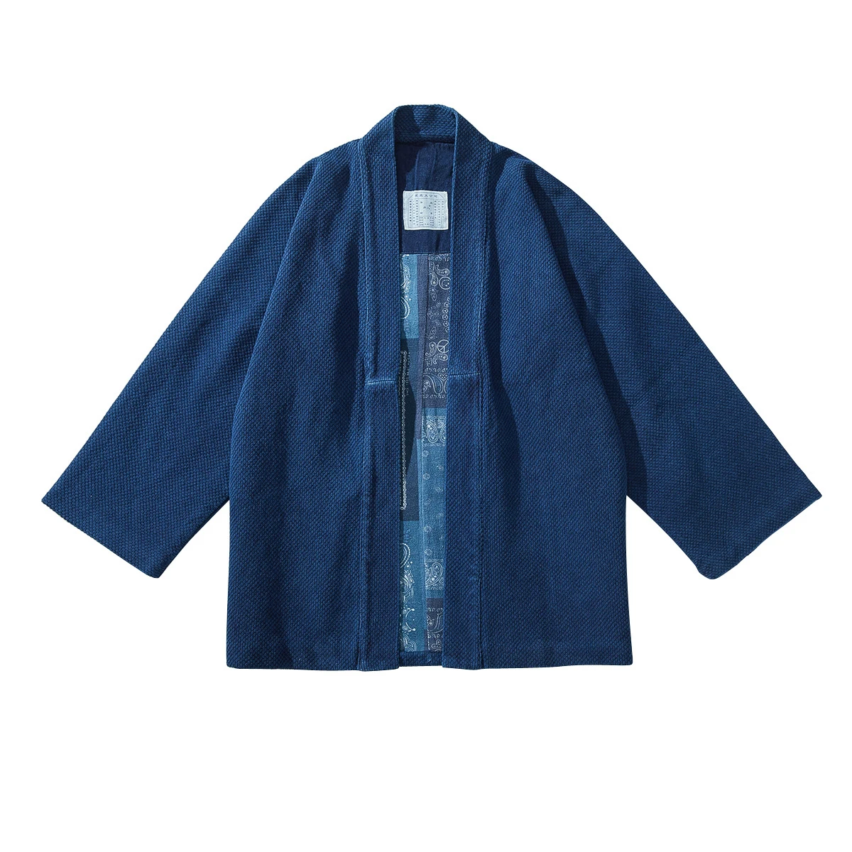 

Blue Dyed Taoist Robe Heavy Thorn Kendo Fabric Japanese Retro Kimono Jacket Men Cotton V-Neck Navy Blue Loose Open Stitch Coat