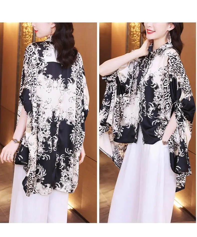 Женская шифоновая блузка в стиле ретро рубашка большого размера с леопардовым