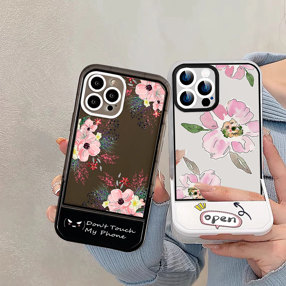 

Flowers Floral Stand Holder Case for iPhone 14ProMax 14Plus 13 12 11 Pro Max Transparent Color Soft Back Shell Covers Capas