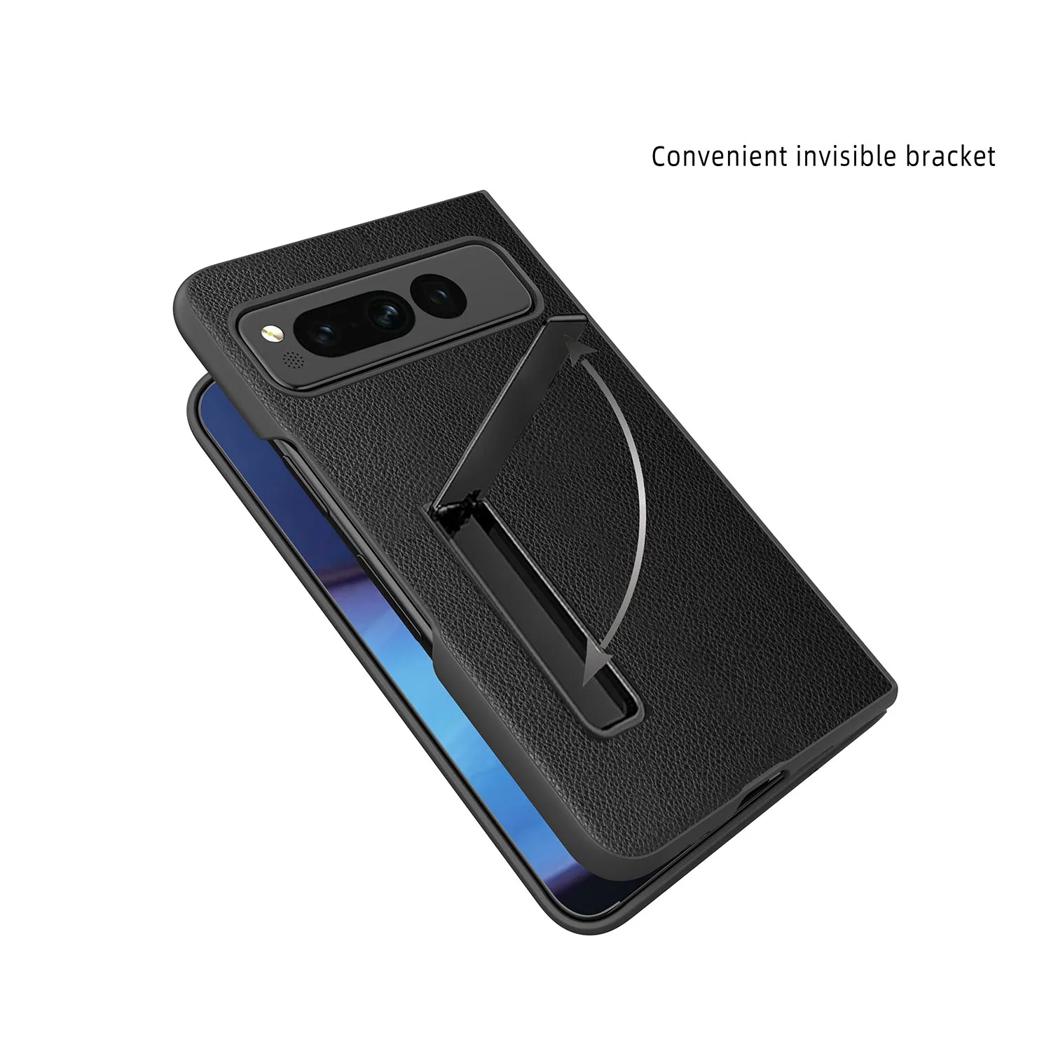 Luxury Litchi Carbon Fiber Pattern Leather Holder Cover For Google Pixel Fold PixelFold Kickstand Bracket Armor Back Case