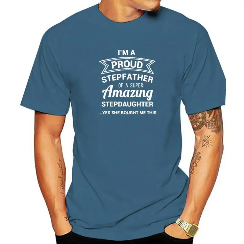 

Забавная рубашка с надписью Proud Stepfather, притягательные хлопковые Молодежные топы для занятий фитнесом на День отца, рубашки, дизайнерская фу...