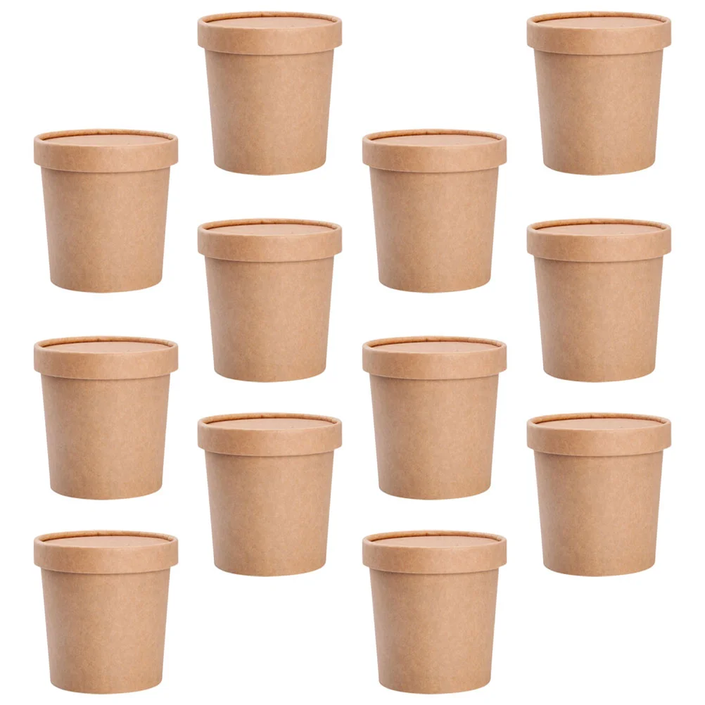

25 Sets Disposable Soup Cups Ice Cream Yogurt Dessert Cups With Lids (Khaki)