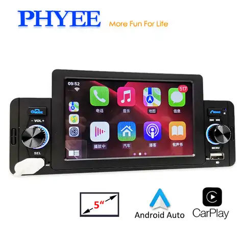 Автомагнитола 1 Din, CarPlay, Android-Auto, MP5-плеер с поддержкой Bluetooth, с 5 "экраном, магнитола для авто, с функцией громкой связи, с TF, USB, FM-приемником F160C
