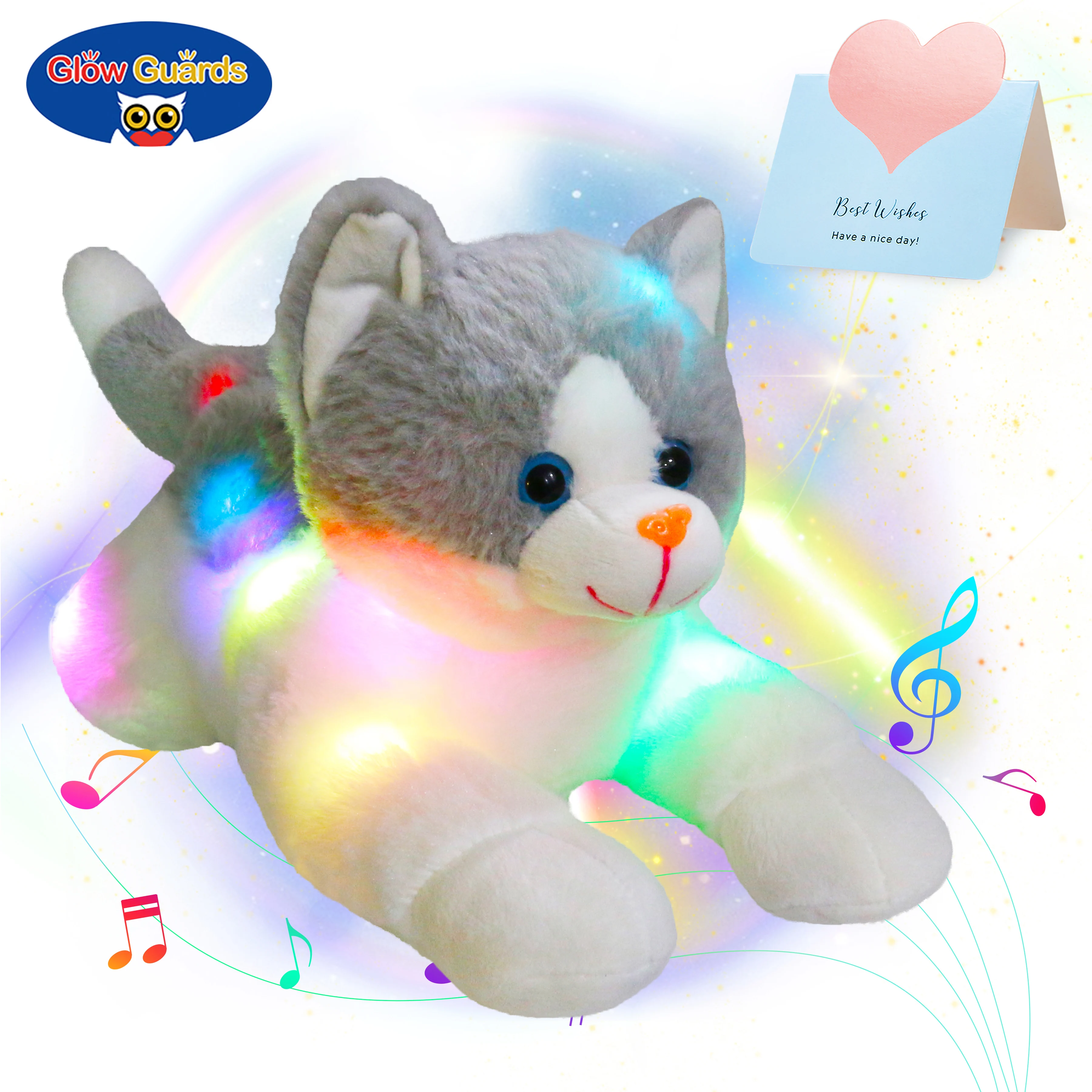 

Светящаяся защита Радуга креативная светодиодная подсветка котенок Кот Мягкие животные плюшевые игрушки красочные светящиеся рождественские подарки для детей подушка