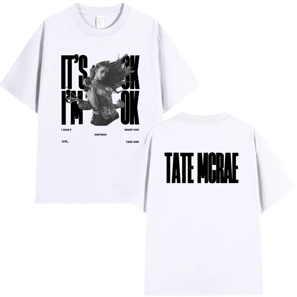 Фото Tate McRae It's Ok I'm Ok Merch T Shirt Mens Women Fashion Harajuku T-shirts Cotton Short Sleeve Oversized T Shirts Streetwear №3