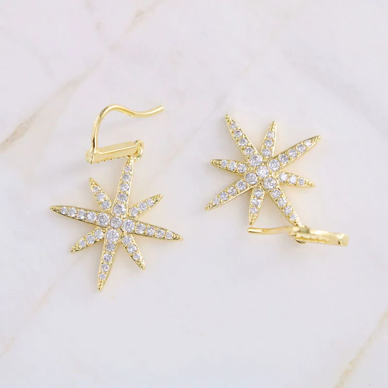 

Sole Memory Exquisite Zircon Snowflake Star Anise Star Creative Sweet 925 Sterling Silver Fashion Female Stud Earrings