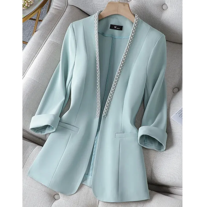 

Fashion V Neck Thin Suit Women's 2022 Spring And Summer New Korean Slim Fit Professional Wear Half Sleeve Casual Office Blazer
