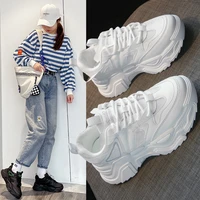 ladies platform sneakers 2021 fashion lace up white mesh mid heel platform sneakers casual vulcanized shoes running shoes