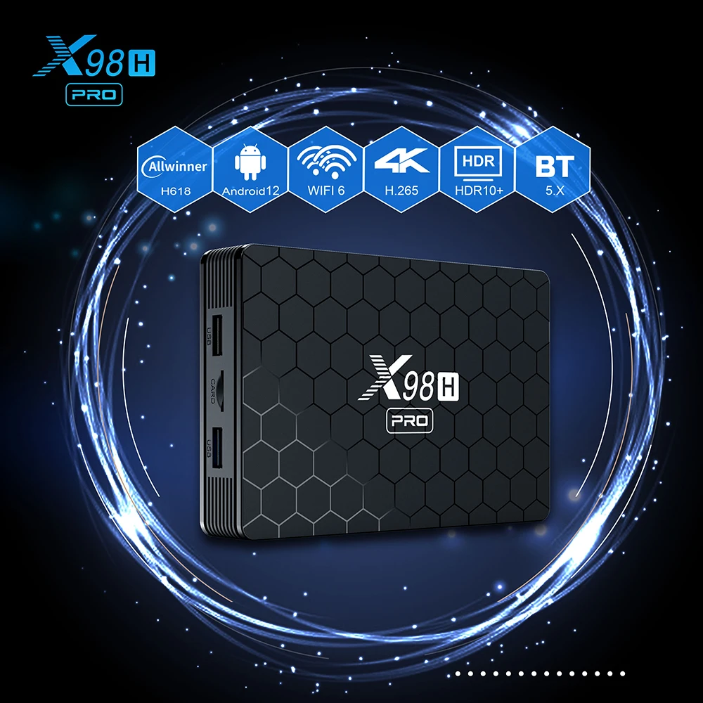 

Приставка Смарт-ТВ X98H Pro, 4 + 32/64 ГБ, Android 12,0, Wi-Fi