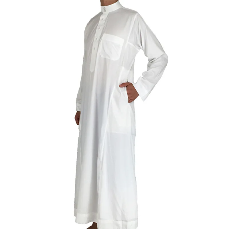 Muslim Men Robe Arab Middle East Men's White Stand Collar Robe Bath Robe Men