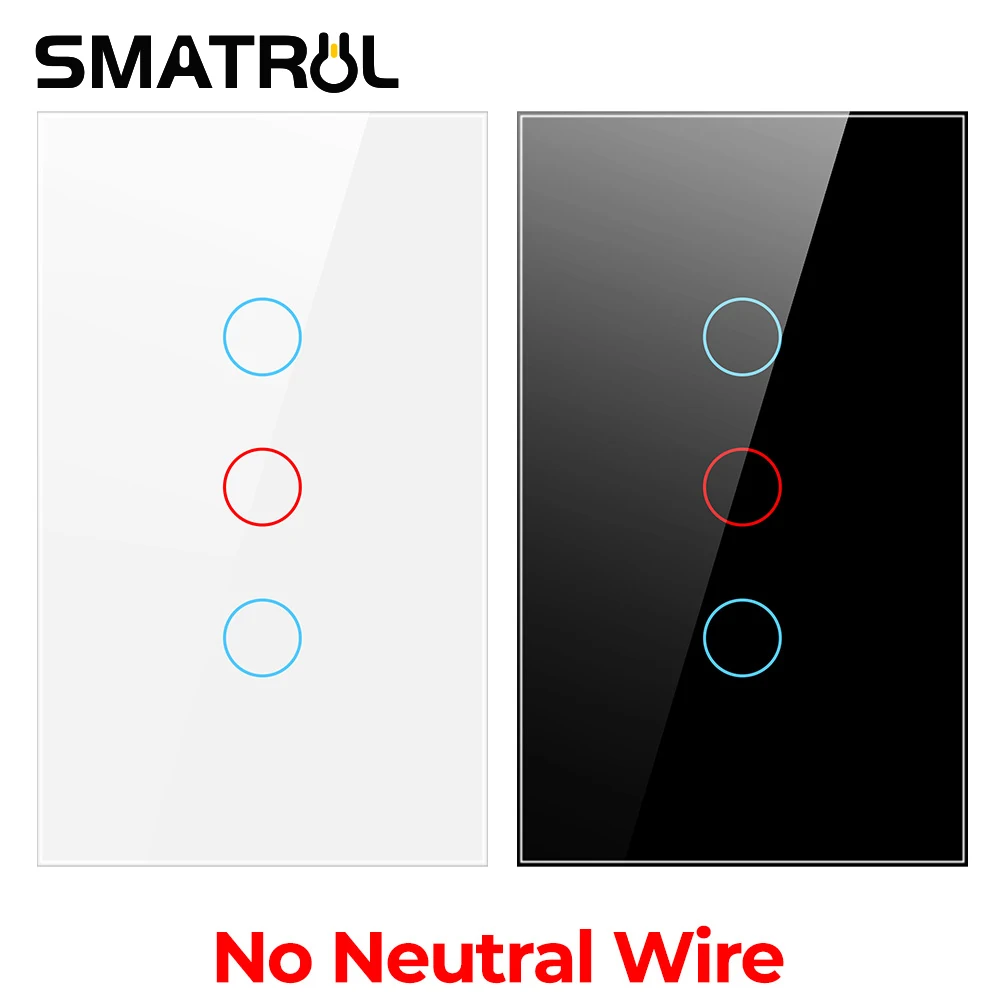 

SMATRUL Touch Light Switch Brazil 110V 220V US No Neutral Wire Glass Screen Panel Electric Smart Wall On OFF Control LED Lamp