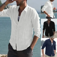 summer mens solid color cotton short sleeve top casual retro slim shirt cotton linen long sleeve cardigan shirt