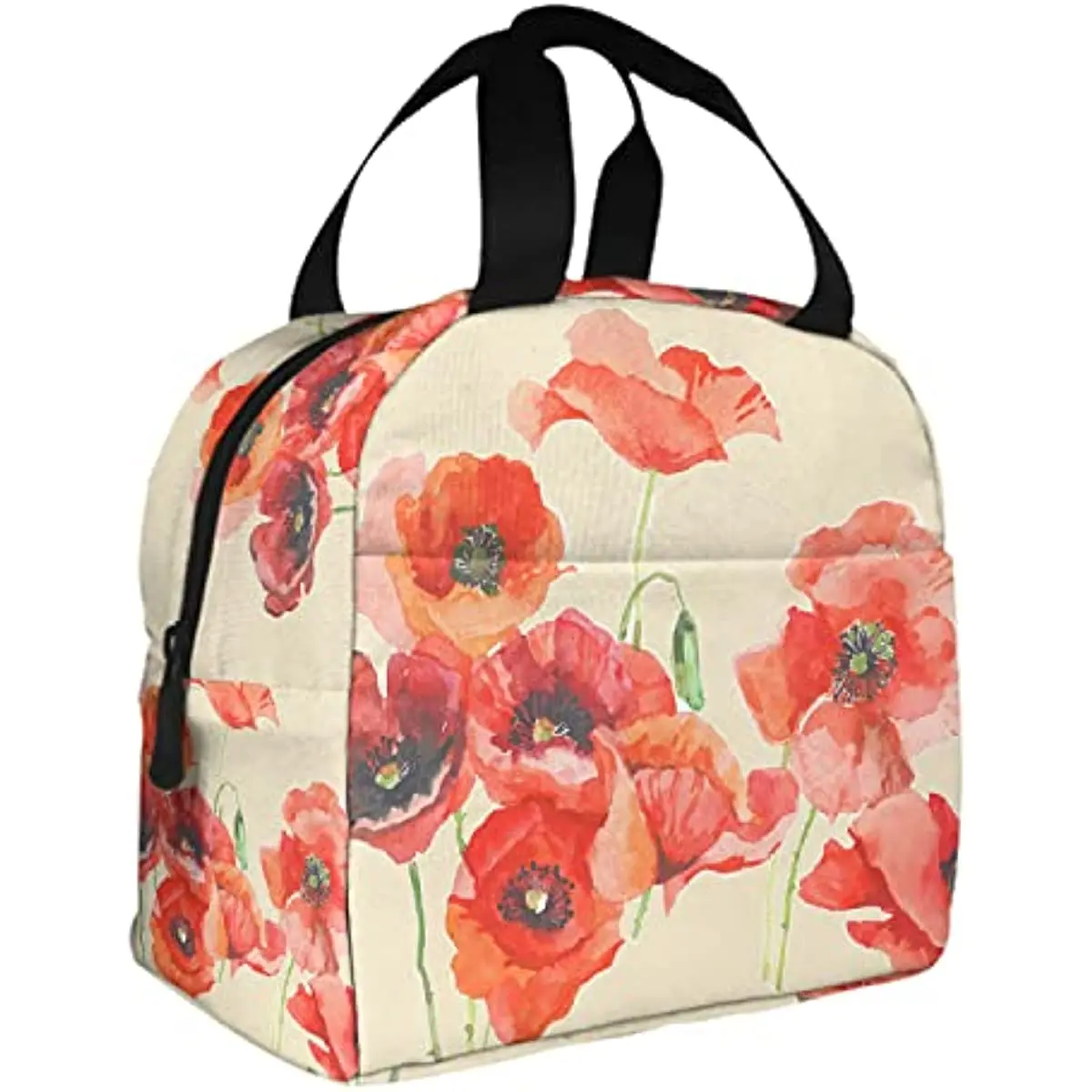 

Red Poppy Womens Lunch Box Watercolor Oil Painting Poppies Beautiful Floral Big Lunch Bag for Office Work Picnic Outdoor
