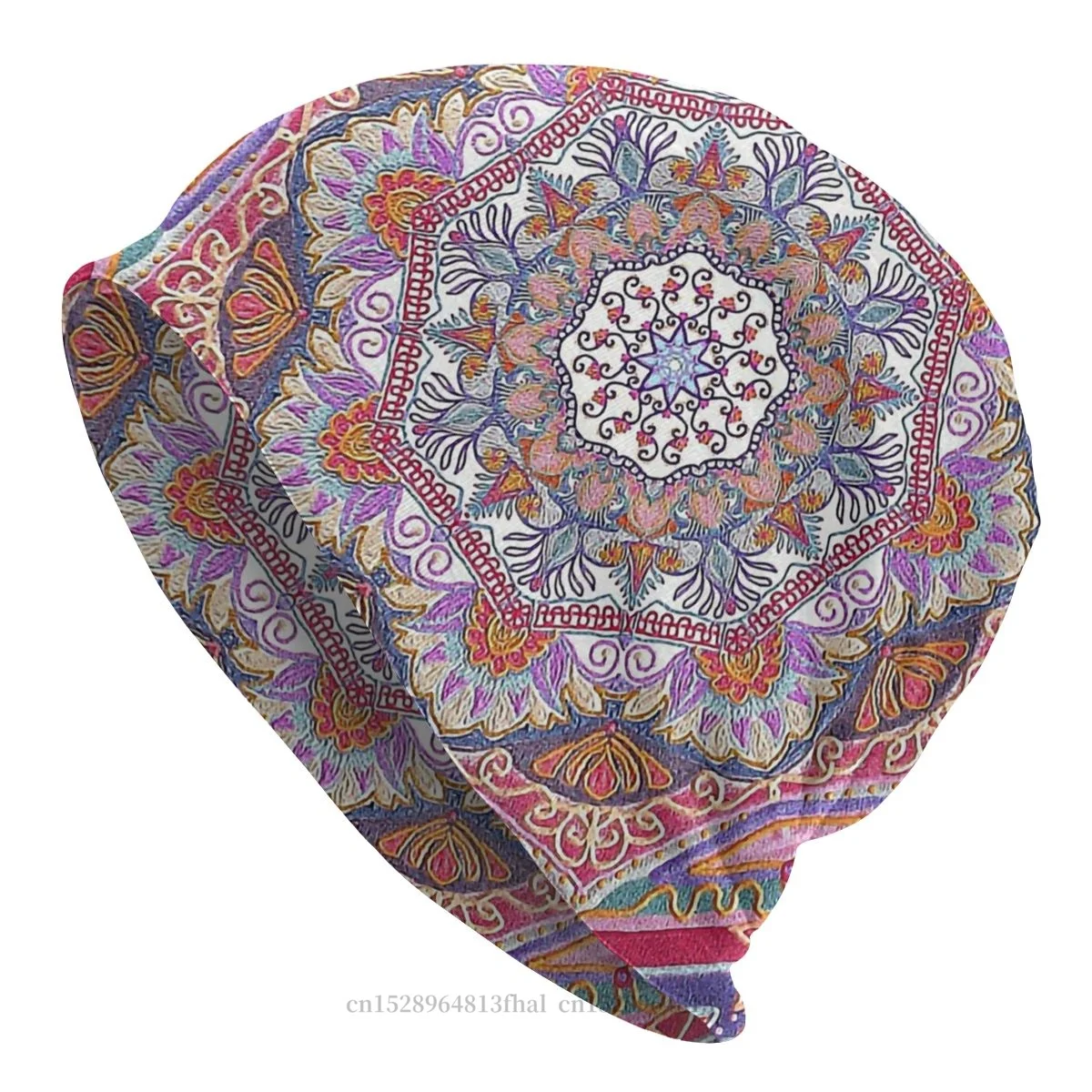 

Mandala Deco Skullies Beanies Caps Pink Flower Art Design Hand Painted Hat Winter Warm Bonnet Hats for Men Women