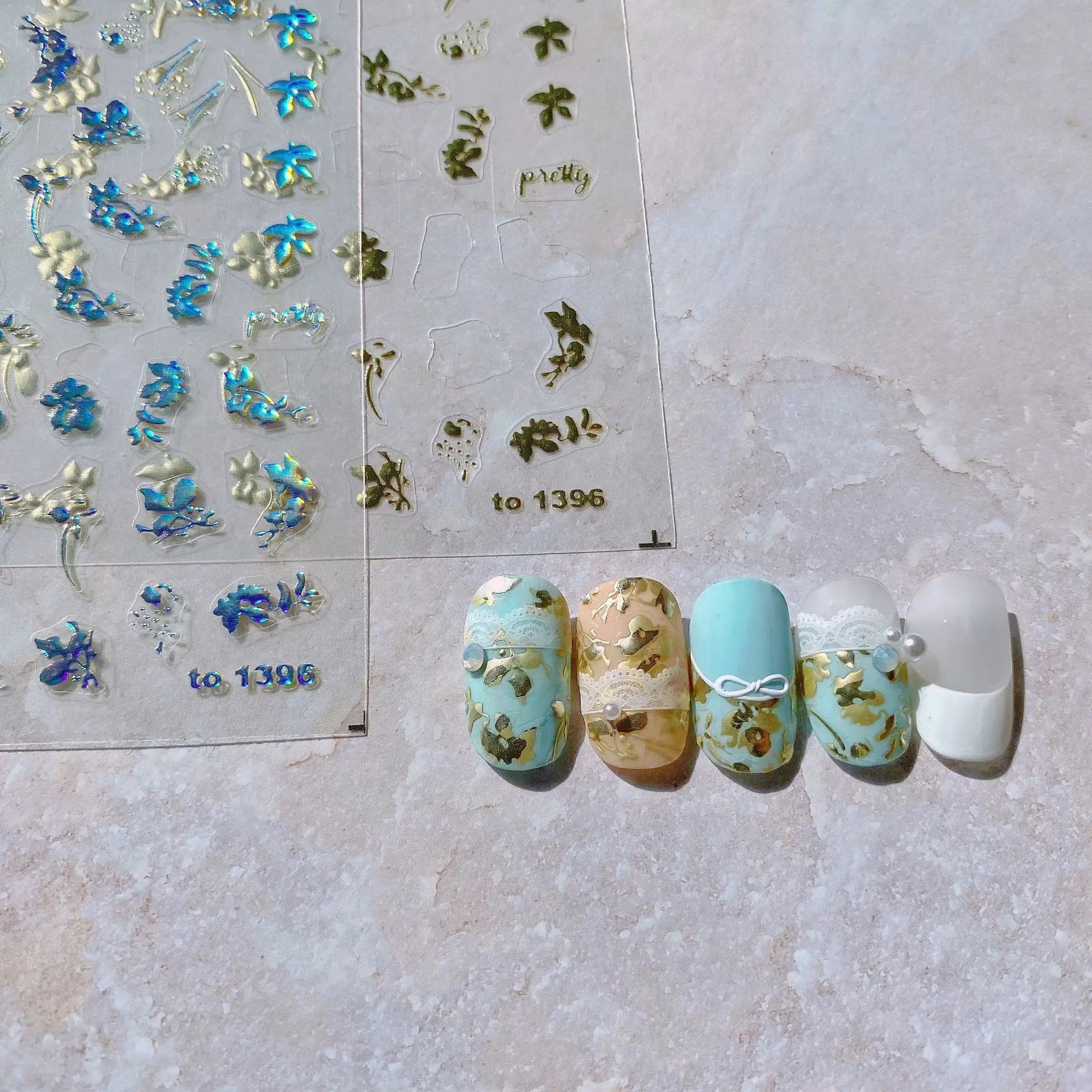 

New process 5D bronzing hot sticker cute manicure flower two-color stickers 5d nail stickers love nail decoration