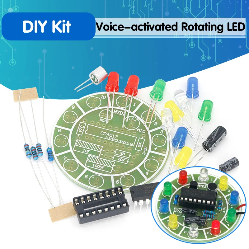 

Забавные 4017 цветные вращасветодиодный светодиодные фонари с голосовой активацией, производство печатных плат, набор для самостоятельной с...