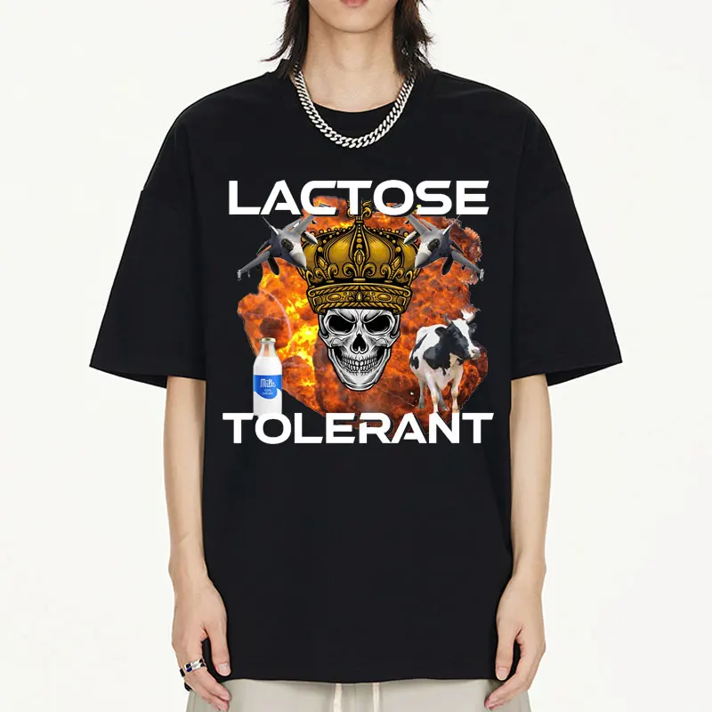 

Lactose Tolerant Graphic T-Shirt Gothic Retro Fashion T Shirts Casual Loose Short Sleeves T-shirts Men Women Harajuku Streetwear