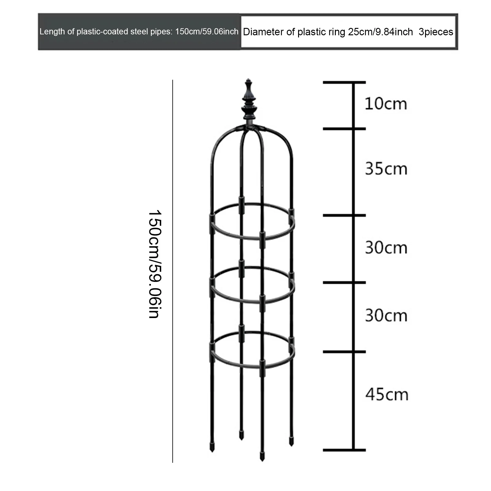 1PC Iron Garden Obelisk Climbing Plant Flowers Steel Frame Trellis Vines Floral Decor Yard Round Weather-Proof Brand