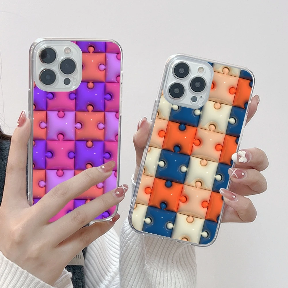Puzzle Fashion Pretty Mobile Cell Phone Case for iPhone 16 15 14 13 12 11 X XR XS 8 Pro Max Plus Mini Clear Transparent Cover