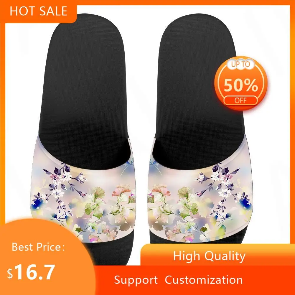 

Сандалии унисекс с цветочным принтом, Нескользящие, плоская подошва, пляжные шлепанцы, для ванной комнаты, летние Тапочки большого размера 46