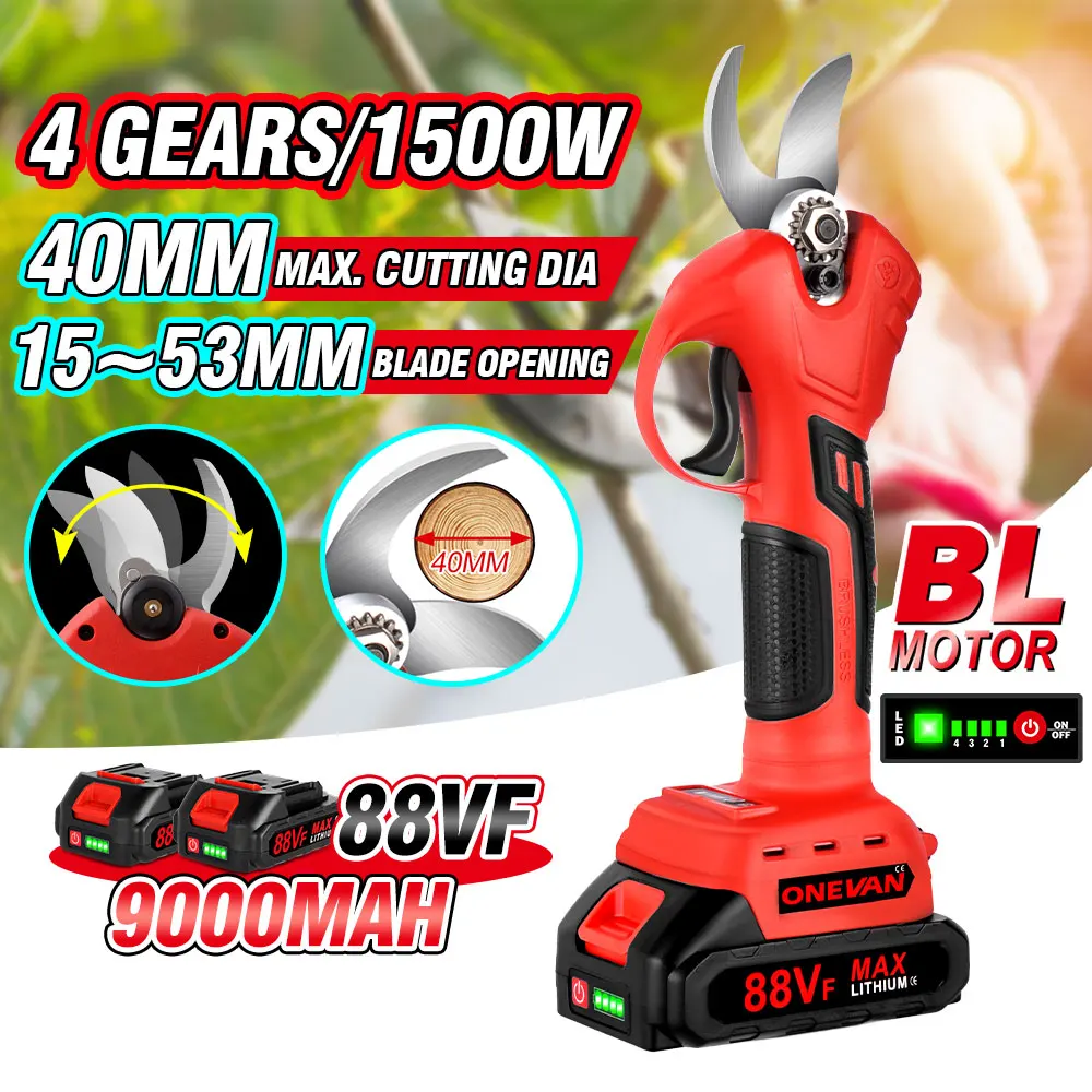 1500W 40mm Brushless Cordless Electric Pruner 4 Gears Pruning Shears Efficient Fruit Tree Bonsai Pruning For Makita 18v Battery