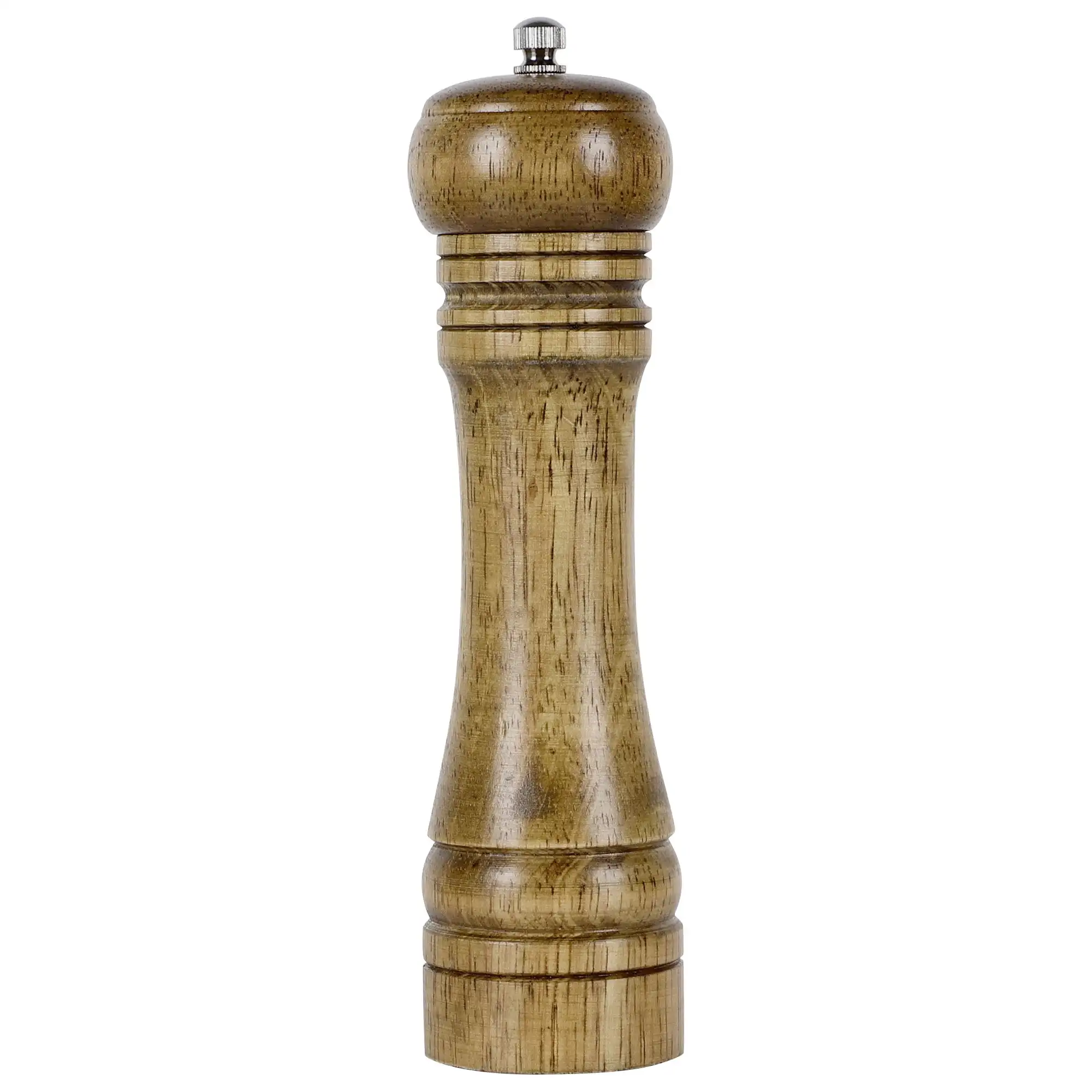 

Wooden Hand Crank Twist Salt Container Pepper Mill Grinder Bronze Tone