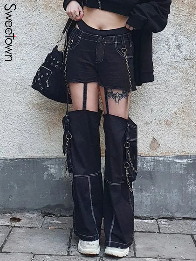 

Женские брюки-карго с вырезами, в полоску