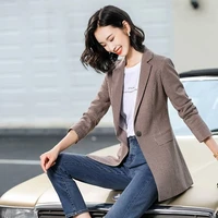 autumn foreign style women plaid wool coat slim office lady single button long sleeve blazers