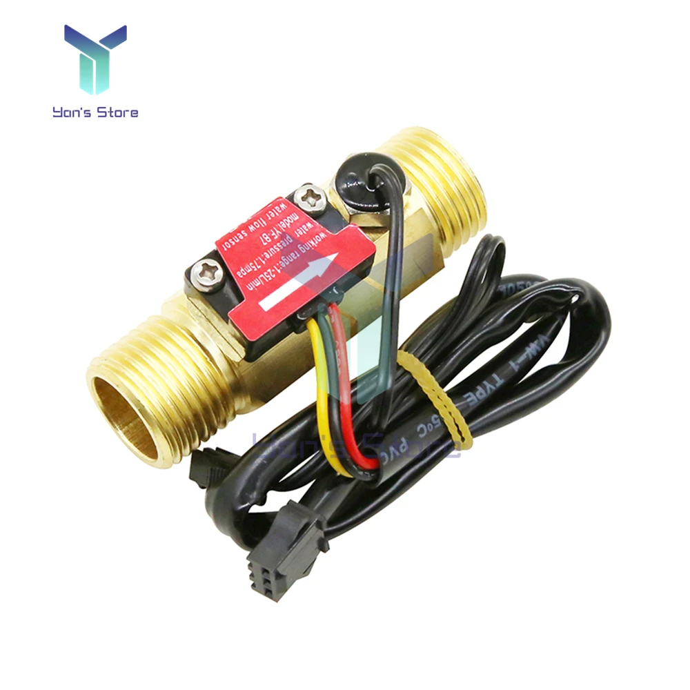 

G1/2 Water Flow Sensor 4 Points Copper Flowmeter Switch Water Sensor Copper Shell Hall Flow Meter Temperature detection YF-B7