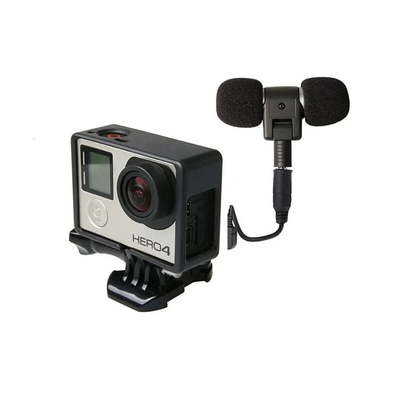 Фото Профессиональный мини-стереомикрофон + чехол со стандартной рамкой для Gopro Hero 4 3+ 3 USB-адаптер для микрофона 3,5 мм, аксессуары для шнура №3