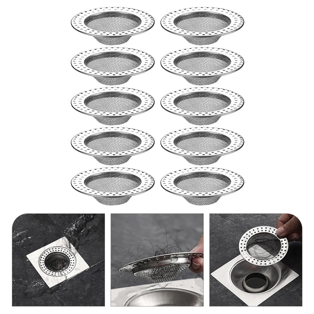 

10pcs Stainless Steel Practical Bathroom Drain Cover Shower Hair Catcher Kitchen Drain Cover Shower Drain Hair Catcher