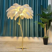 modern luxury ostrich feather gold floor lamp copper brass resin nordic standing lamp for villa tripot hotel decorative lighting