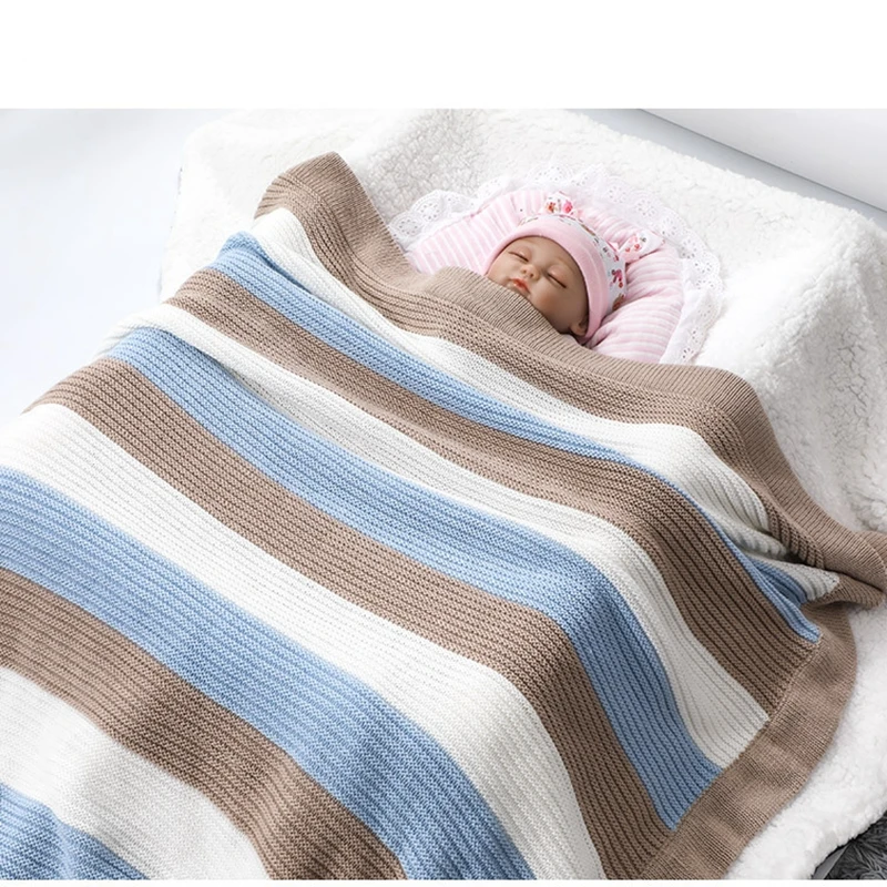 Классическое Полосатое супермягкое Хлопковое трикотажное детское одеяло, одеяло для новорожденных, трикотажное детское одеяло для мальчи...