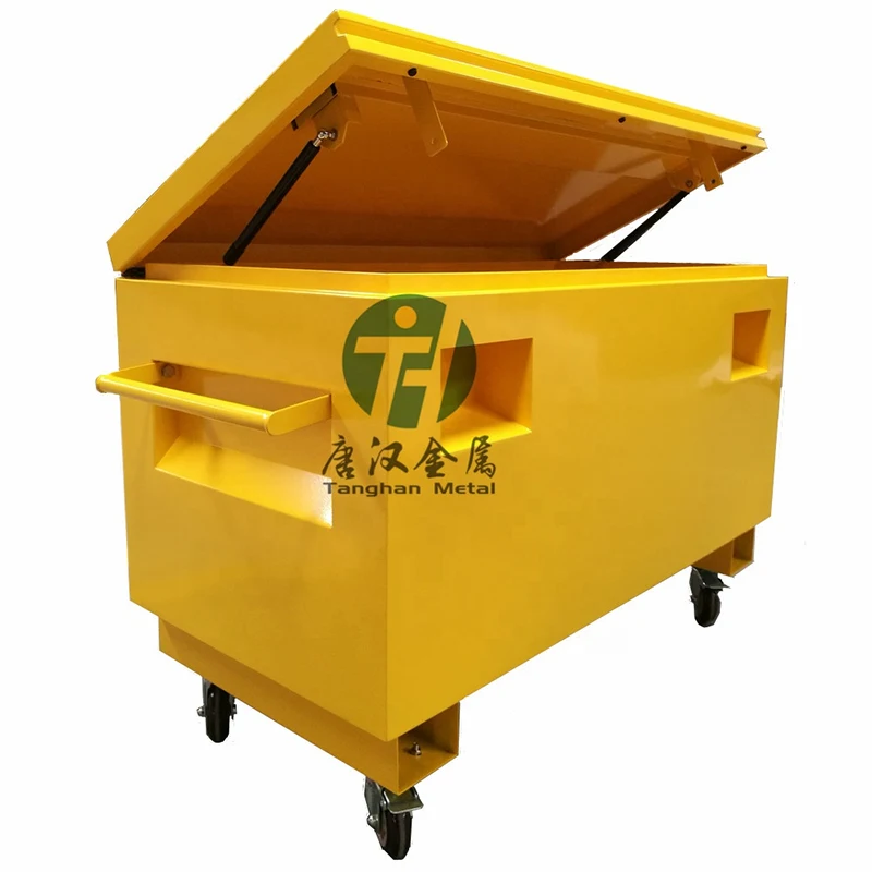 Yellow heavy duty steel truck tailor work toolbox job site tool box large storage with wheels for outdoor use