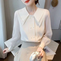 fashion lapel spliced button oversized lantern sleeve shirt 2022 summer and autumn new casual tops loose commute womens blouse