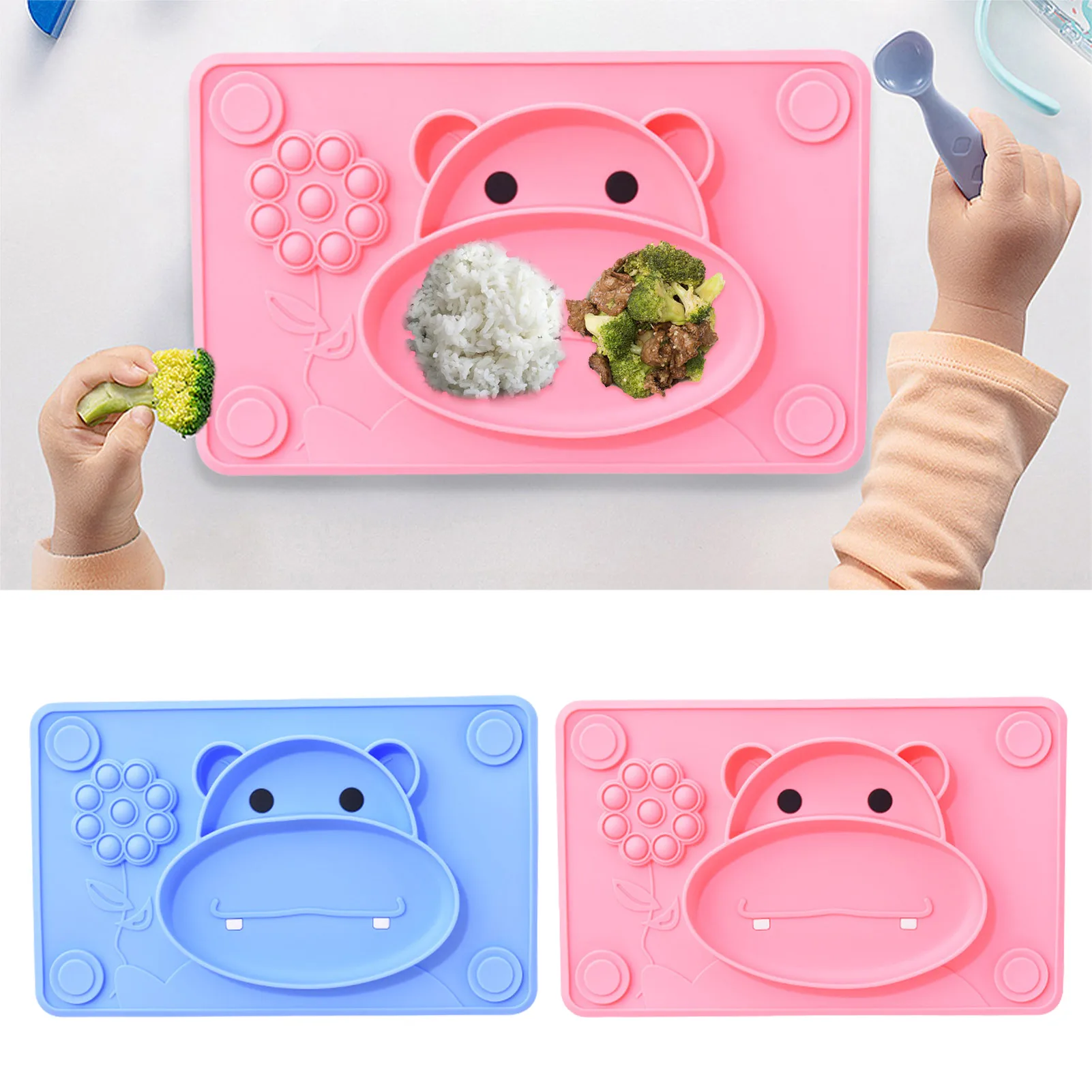 Присоски для малышей и разноцветные разделенные обеденные тарелки силиконовые