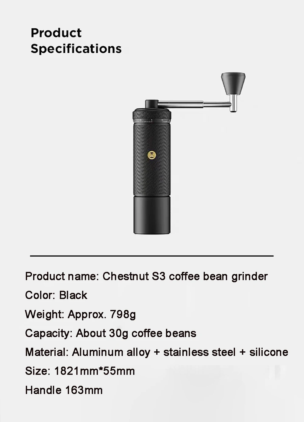 Новинка супер кофемолка TIMEMORE S3 Extreme Black burr для эспрессо отличный ручной подшипник