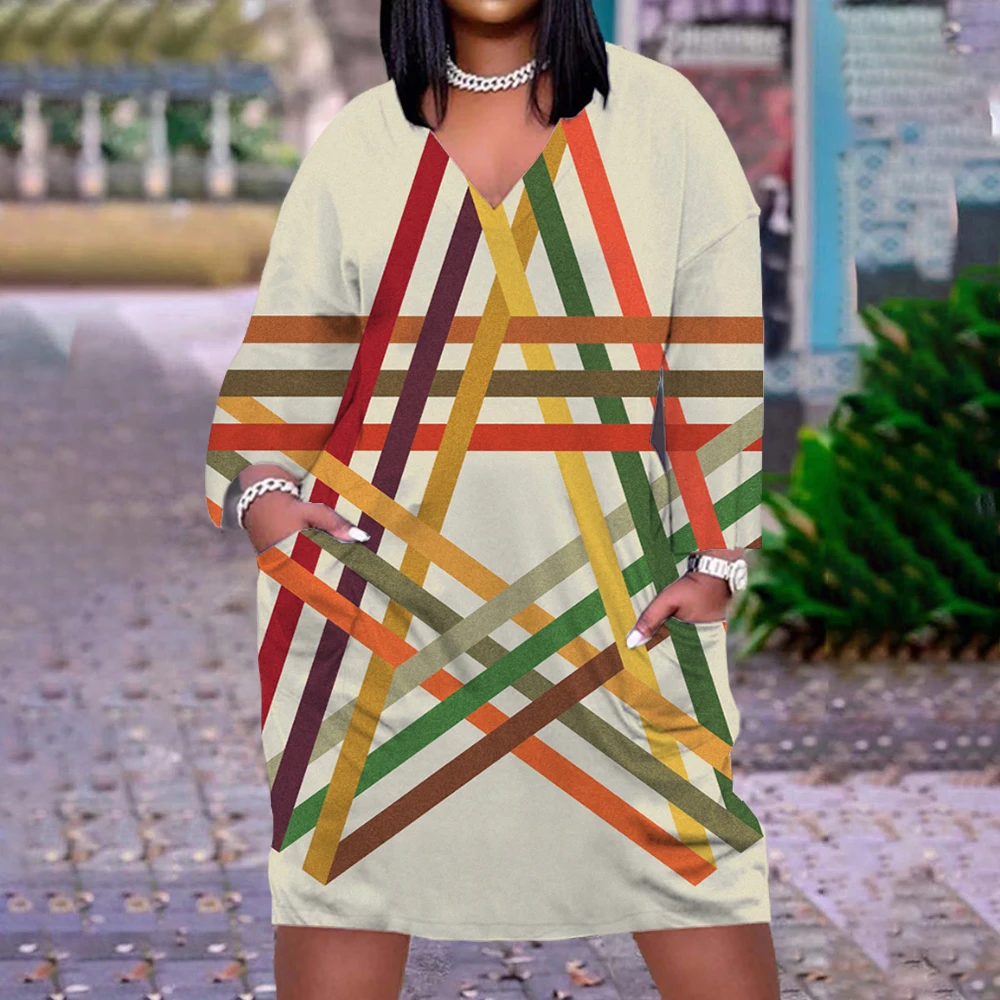 

Женское платье с V-образным вырезом, длинным рукавом и 3D-принтом