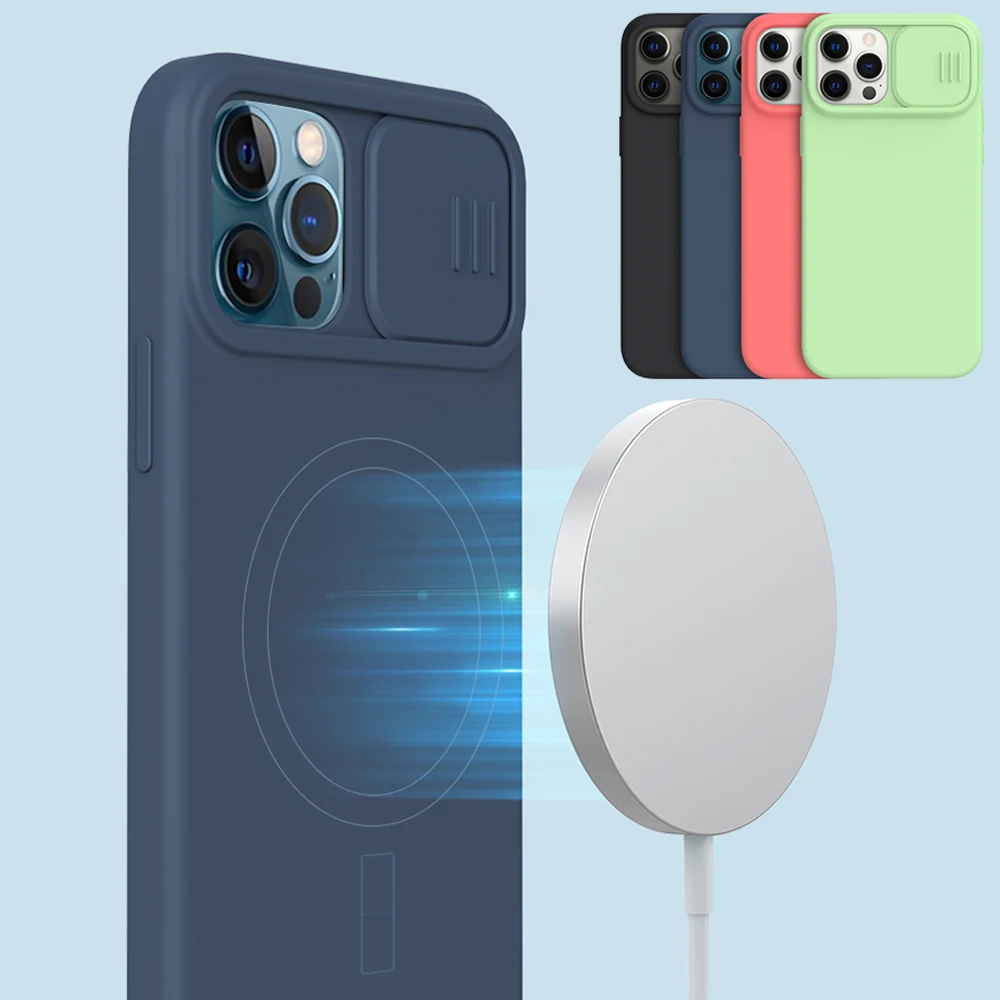 Силиконовый Магнитный чехол Nillkin для iPhone 12 Pro Max, задняя крышка для iPhone 12 Pro/Беспроводная зарядка