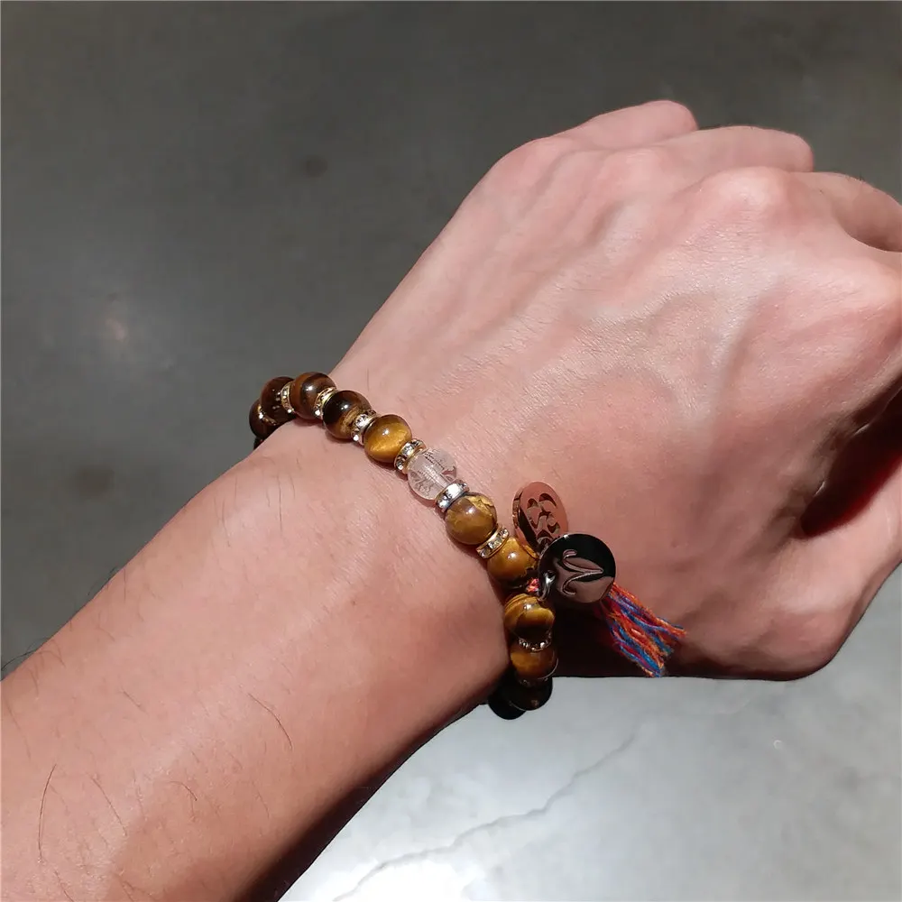 

Engraving Heart Sutra Crystal Tiger Eye 12 Zodiac Signs Constellation Bracelet Buddha OM Women Men Beaded Bracelet Jewelry 8mm