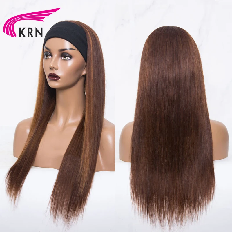 Headband Wigs Straight Hair Highlight Color Wigs For Human Women Hair Brazilian Remy Highlight Brown Wigs Honey Blonde Wig