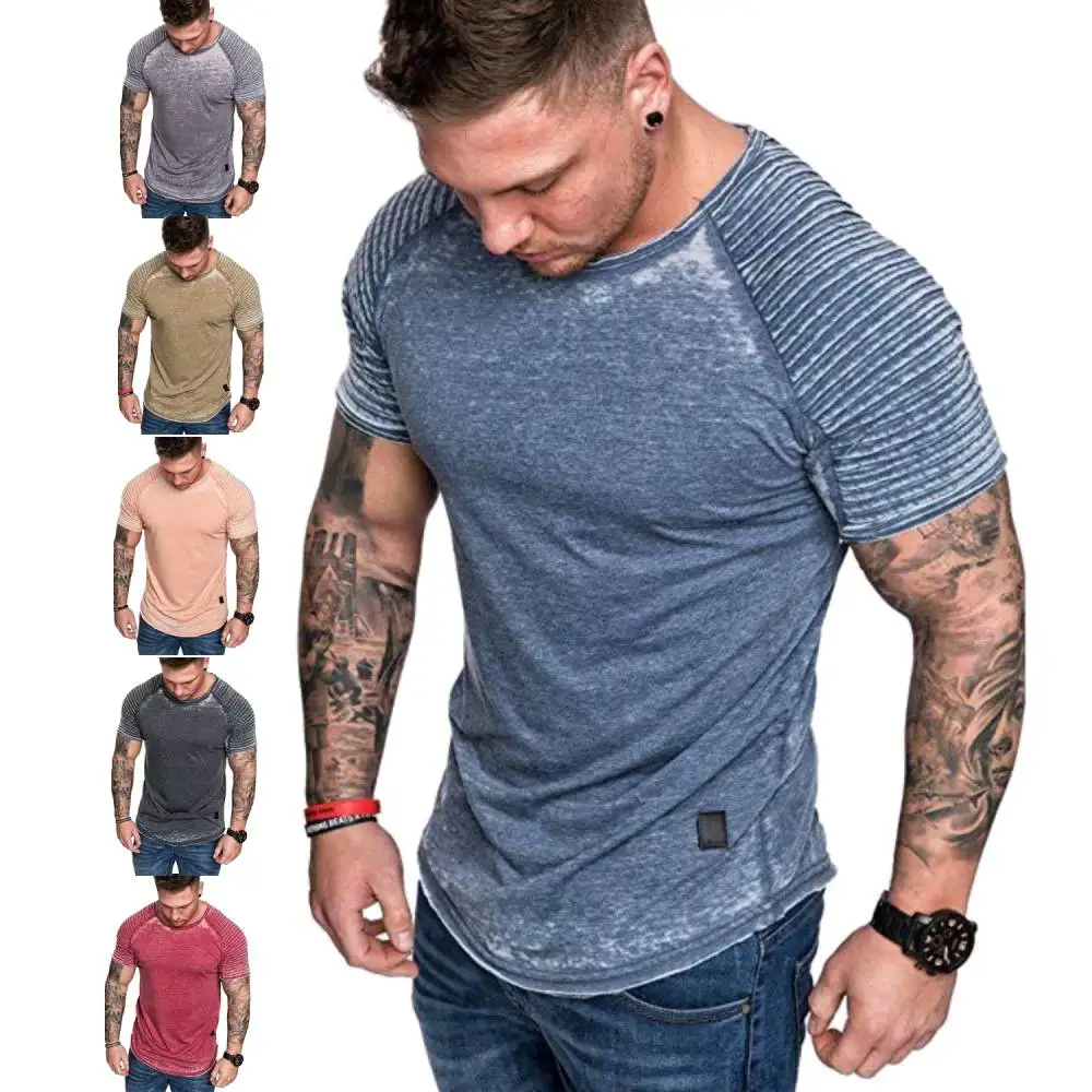 

NEW Tops Tees Pleated Short Sleeve T-shirts Trendy Youth Tshirts Summer Sport Workout Camisetas Casual Men Skinny Streetwear