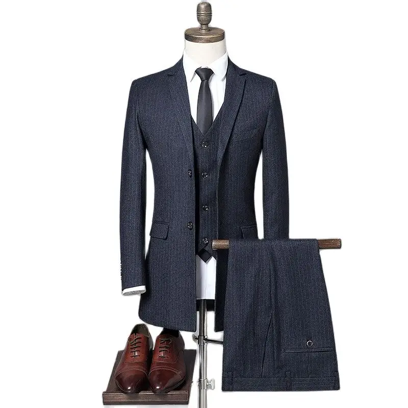 

Мужской Комплект из трех предметов, жилет и брюки, деловой Повседневный длинный пиджак в британском стиле, пальто и брюки, жилет, 2023