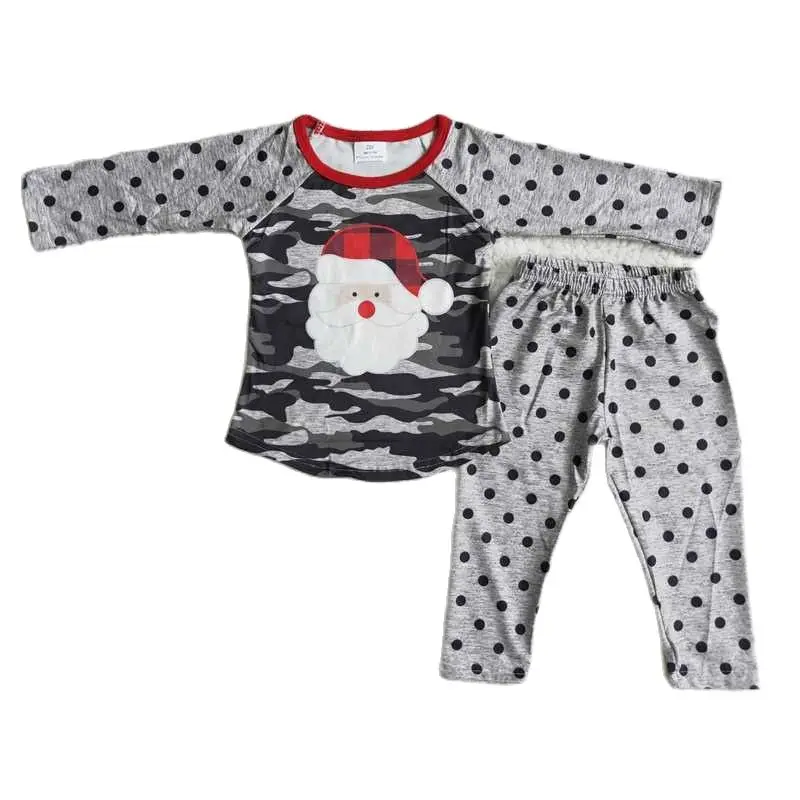 

6 A23-13 Kids Christmas Clothing Boys Long Sleeve Top With Pants Santa Claus Print Milk Silk