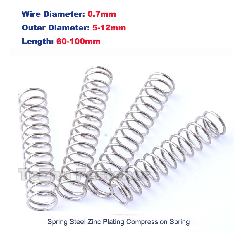 

5/10pcs/Lot Zinc plating Compression Spring Y Type Pressure Springs Wire Dia 0.7mm Outer Dia 5-11mm Length 60 70 80 90 100mm