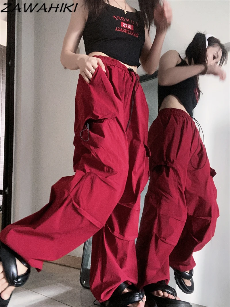 

Брюки-карго Женские однотонные с завышенной талией и широкими штанинами