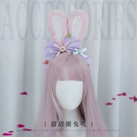 pink purple lolita headdress cute girl jk uniform donut bow knot plush rabbit ear hoop headband cosplay hair accessories