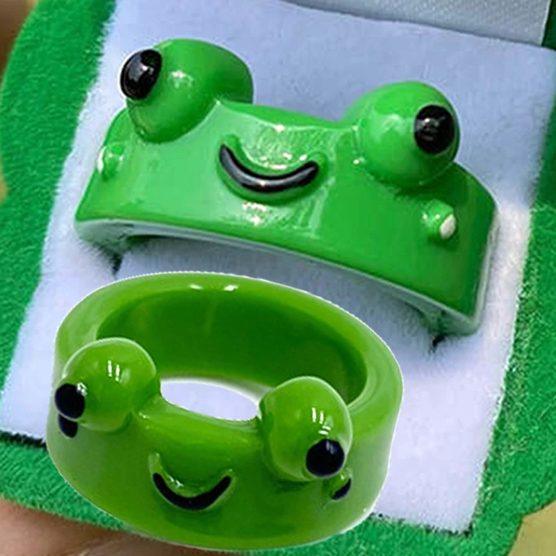 

2pcs Cute Smile Frog Rings Boys Girls Funny Frog Ring Cartoon Resin Animal Jewelry Gift Best Friends Couple Rings 18mm inner