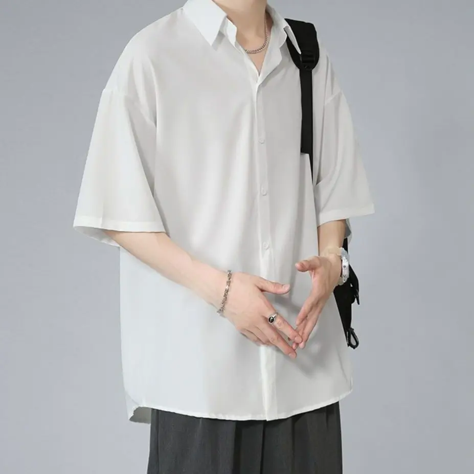 Yasuk Spring Summer Fashion Men's Solid Casual Loose T-Shirt Cool Trendy Guy Long Sleeve Soft Drape Solid Loose Button